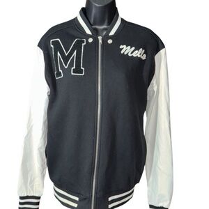 Marshmello Varsity Letterman Jacket Teen Black White Letterman Zip Front Coat